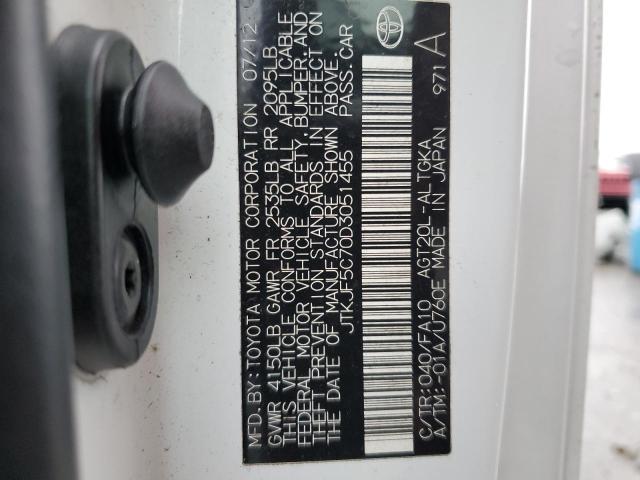 JTKJF5C70D3051455 - 2013 TOYOTA SCION TC 白色 照片 12