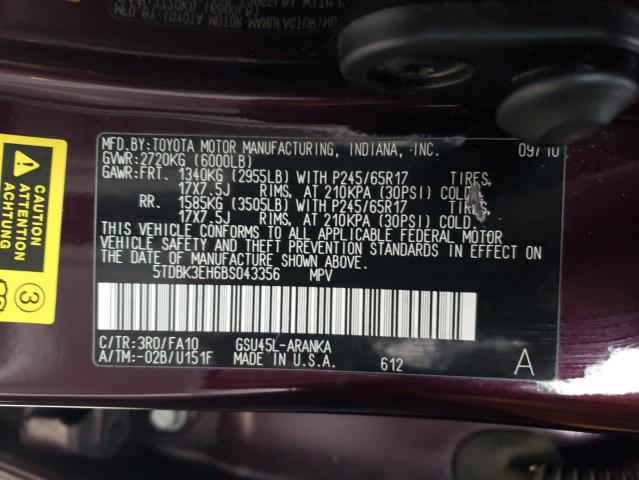 5TDBK3EH6BS043356 - 2011 TOYOTA HIGHLANDER BASE Violet photo 13