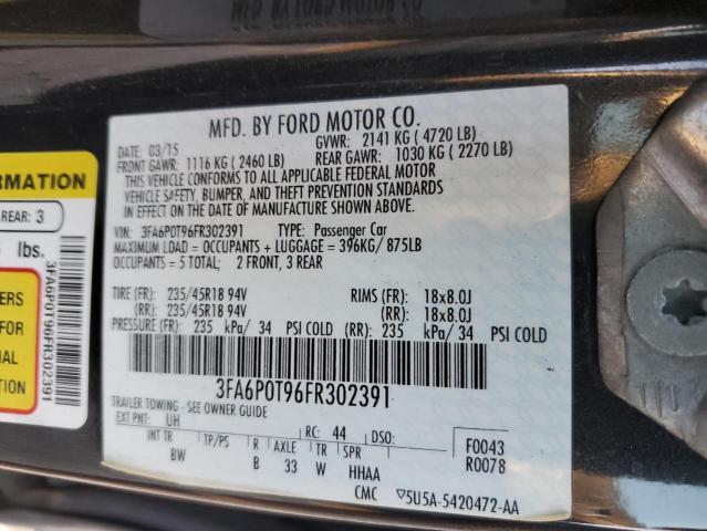 3FA6P0T96FR302391 - 2015 FORD FUSION SE BLACK photo 13