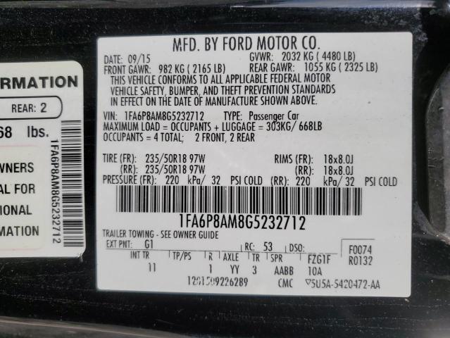 1FA6P8AM8G5232712 - 2016 FORD MUSTANG BLACK photo 13