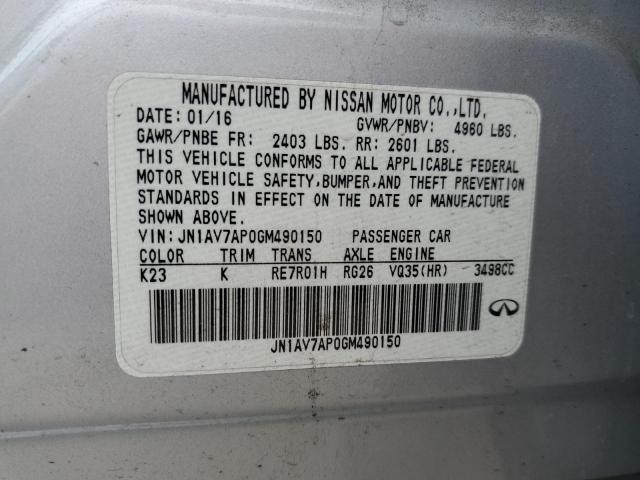 JN1AV7AP0GM490150 - 2016 INFINITI Q50 HYBRID BLUE photo 12