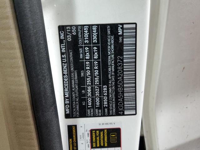 4JGDA5HB5DA208372 - 2013 MERCEDES-BENZ ML 350 4MATIC WHITE photo 12