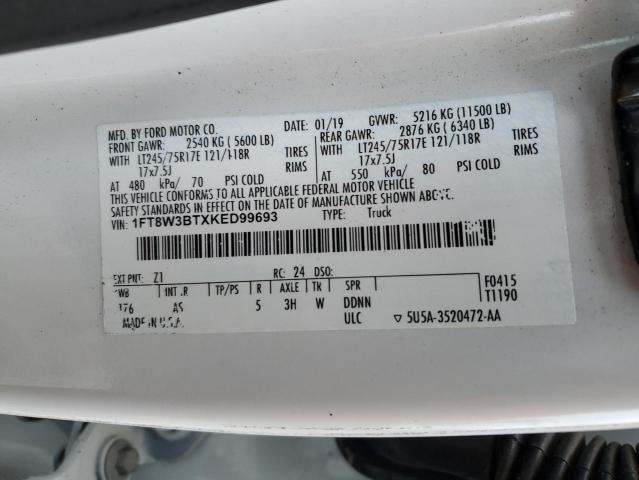 1FT8W3BTXKED99693 - 2019 FORD F350 SUPER DUTY WHITE photo 12