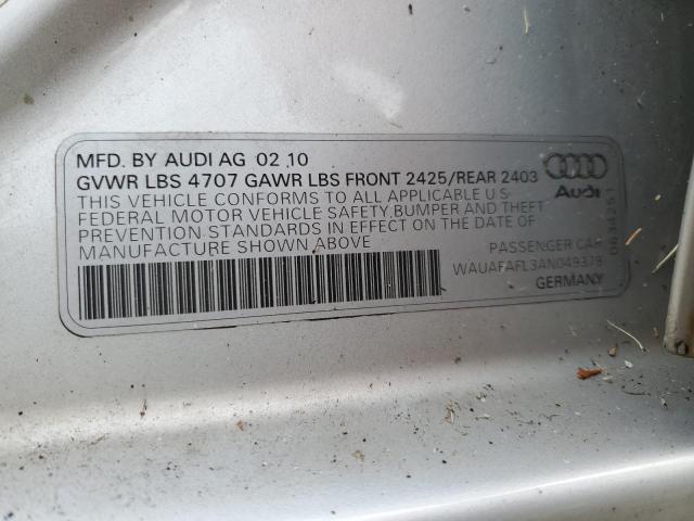 WAUAFAFL3AN049379 - 2010 AUDI A4 PREMIUM SILVER photo 12