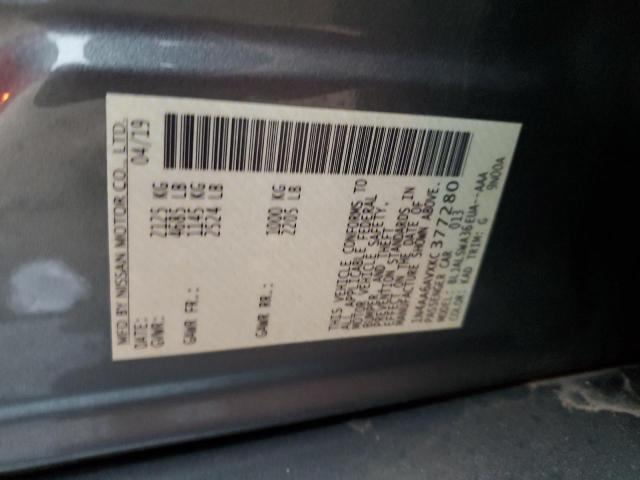 1N4AA6AVXKC377280 - 2019 NISSAN MAXIMA S Szary zdjęcie 12