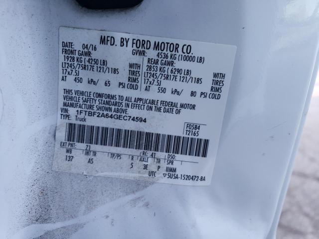 1FTBF2A64GEC74594 - 2016 FORD F250 SUPER DUTY WHITE photo 12