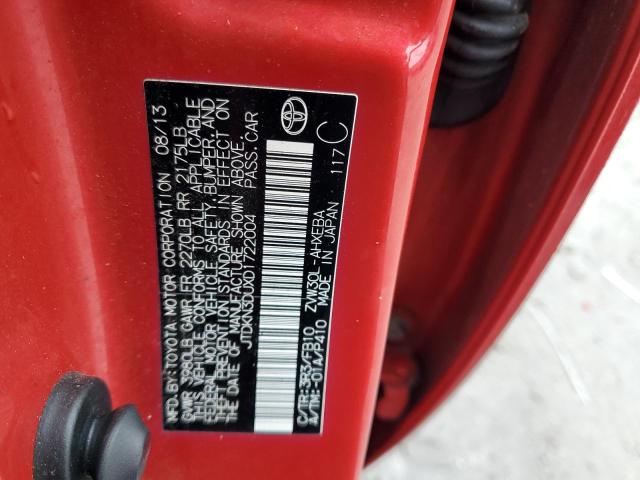 JTDKN3DUXD1722004 - 2013 TOYOTA PRIUS RED photo 12