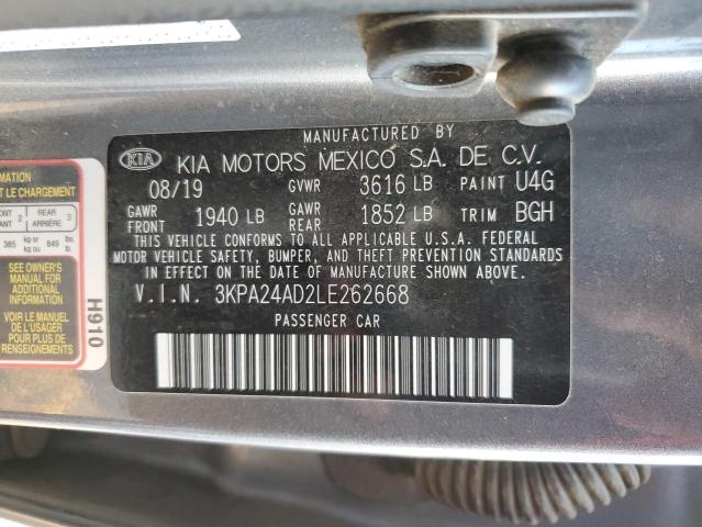 3KPA24AD2LE262668 - 2020 KIA RIO LX GRAY photo 13