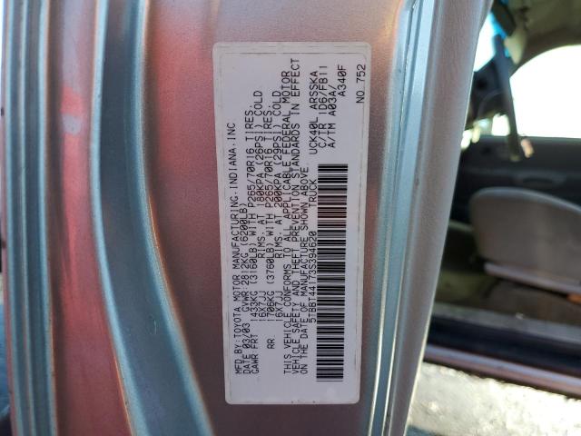 5TBBT44173S394620 - 2003 TOYOTA TUNDRA ACCESS CAB SR5 SILVER photo 12