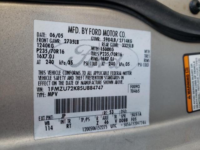 1FMZU72K85UB84747 - 2005 FORD EXPLORER XLS SILVER photo 12