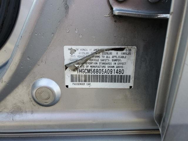 1HGCM56805A091480 - 2005 HONDA ACCORD EX SILVER photo 12