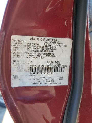 1FAFP53275A282550 - 2005 FORD TAURUS SE MAROON photo 12