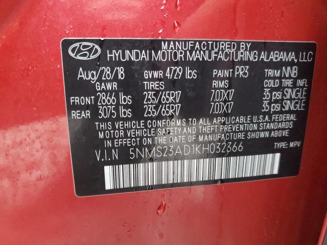 5NMS23AD1KH032366 - 2019 HYUNDAI SANTA FE SE RED photo 14