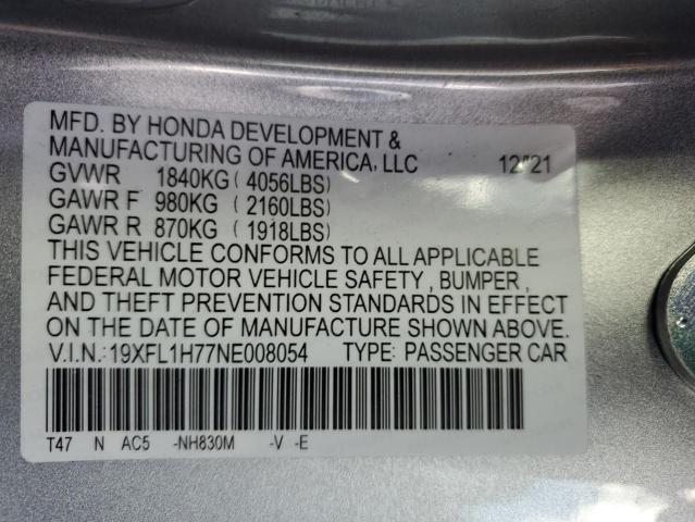 19XFL1H77NE008054 - 2022 HONDA CIVIC EXL SILVER photo 13