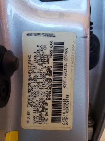 5YFBU4EEXDP150573 - 2013 TOYOTA COROLLA BASE SILVER photo 12