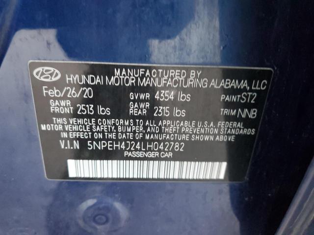 5NPEH4J24LH042782 - 2020 HYUNDAI SONATA LIMITED BLUE photo 12