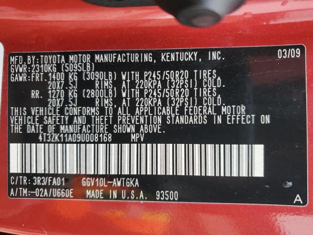 4T3ZK11A09U008168 - 2009 TOYOTA VENZA RED photo 14