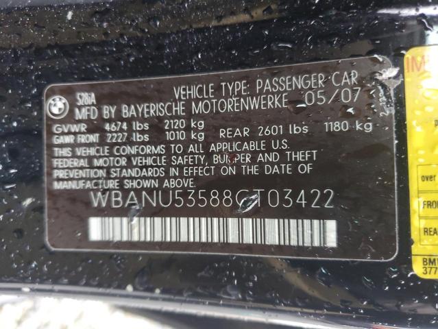 WBANU53588CT03422 - 2008 BMW 528 I BLACK photo 12