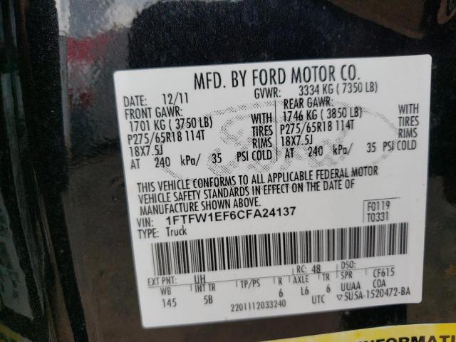 1FTFW1EF6CFA24137 - 2012 FORD F150 SUPERCREW BLACK photo 12