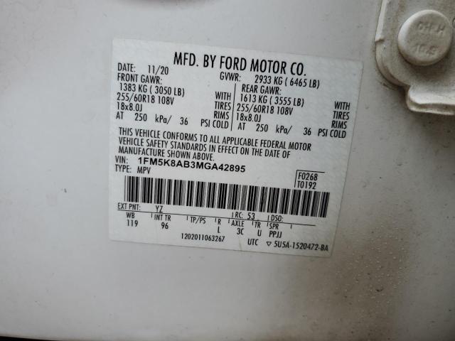 1FM5K8AB3MGA42895 - 2021 FORD EXPLORER POLICE INTERCEPTOR WHITE photo 14