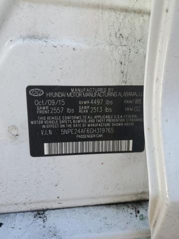 5NPE24AF6GH319765 - 2016 HYUNDAI SONATA SE WHITE photo 12