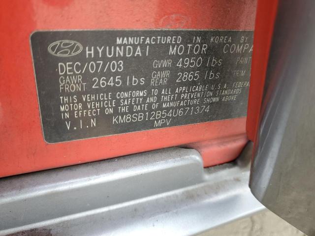 KM8SB12B54U671374 - 2004 HYUNDAI SANTA FE GL RED photo 14