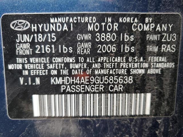 KMHDH4AE9GU585638 - 2016 HYUNDAI ELANTRA SE BLUE photo 12