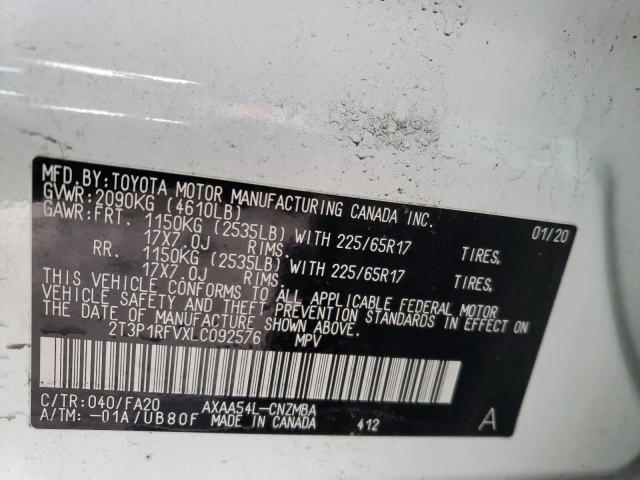 2T3P1RFVXLC092576 - 2020 TOYOTA RAV4 XLE WHITE photo 13