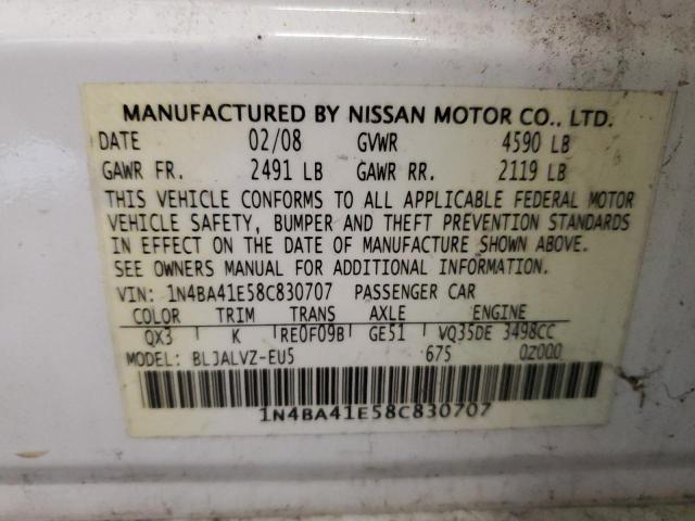 1N4BA41E58C830707 - 2008 NISSAN MAXIMA SE WHITE photo 12