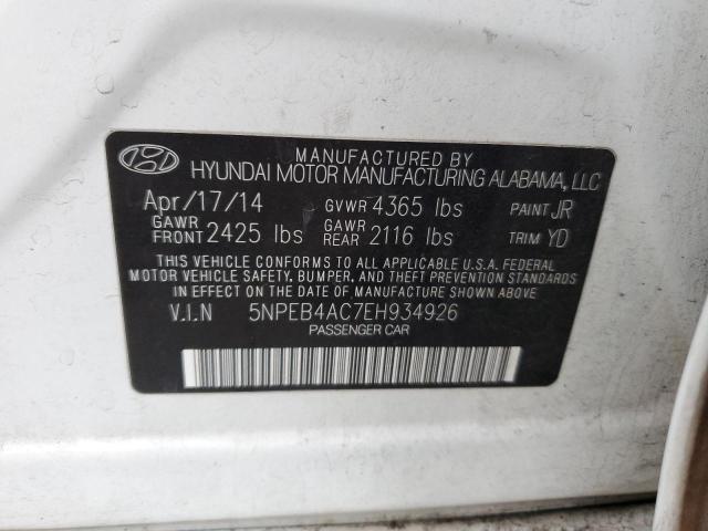 5NPEB4AC7EH934926 - 2014 HYUNDAI SONATA GLS WHITE photo 12