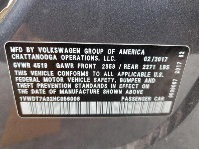 1VWDT7A32HC056006 - 2017 VOLKSWAGEN PASSAT R-LINE Boz foto 12