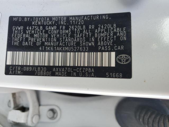 4T1K61AKXMU527633 - 2021 TOYOTA CAMRY XSE WHITE photo 12