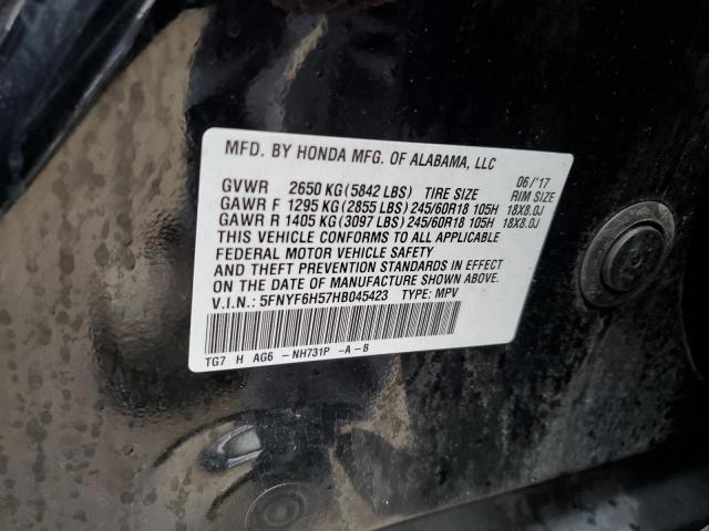 5FNYF6H57HB045423 - 2017 HONDA PILOT EXL BLACK photo 12