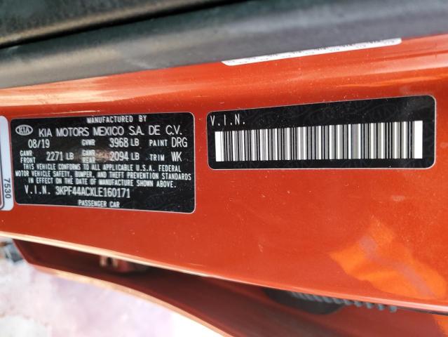 3KPF44ACXLE160171 - 2020 KIA FORTE GT ORANGE photo 12