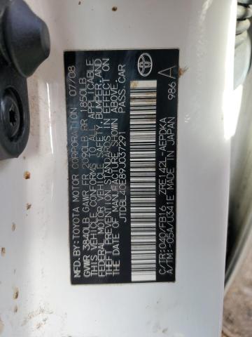 JTDBL40E89J037291 - 2009 TOYOTA COROLLA BASE WHITE photo 12