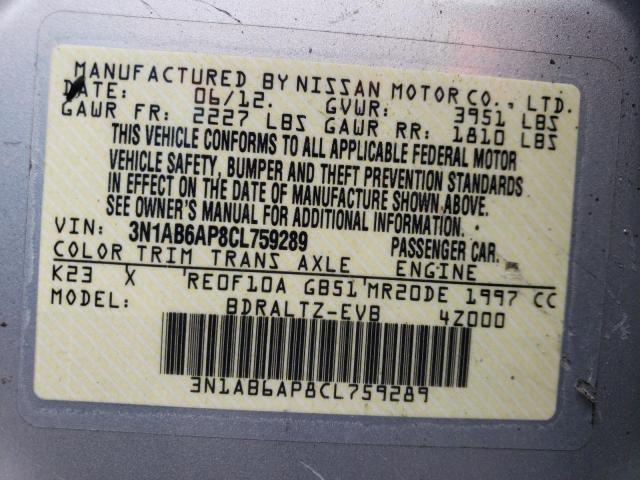 3N1AB6AP8CL759289 - 2012 NISSAN SENTRA 2.0 GRAY photo 12