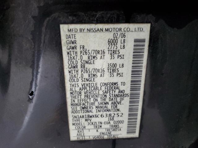5N1AR18WX6C638252 - 2006 NISSAN PATHFINDER LE BLACK photo 12