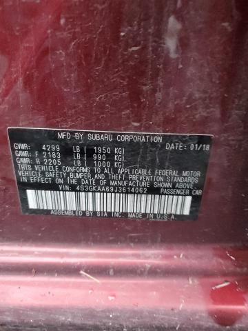 4S3GKAA69J3614062 - 2018 SUBARU IMPREZA RED photo 12