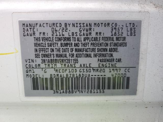 3N1AB8BV9NY281155 - 2022 NISSAN SENTRA S WHITE photo 12