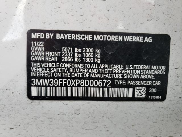 3MW39FF0XP8D00672 - 2023 BMW 330E WHITE photo 13