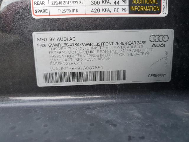 WAUKD78P97A087891 - 2007 AUDI A3 S-LINE 3.2 QUATTRO GRAY photo 12