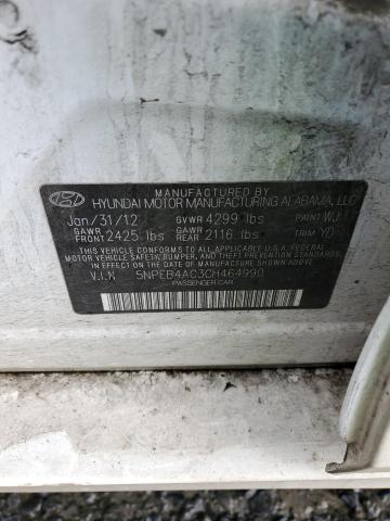 5NPEB4AC3CH464990 - 2012 HYUNDAI SONATA GLS WHITE photo 13