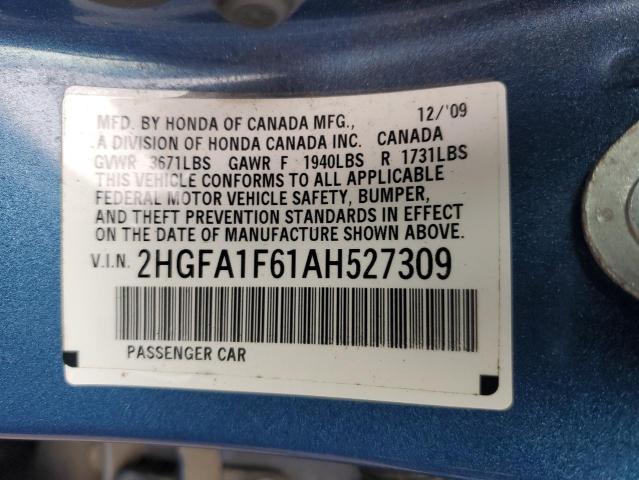 2HGFA1F61AH527309 - 2010 HONDA CIVIC LX-S BLUE photo 12