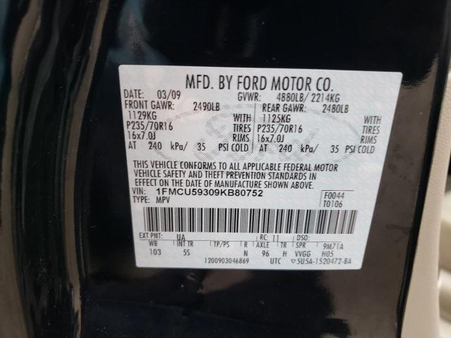 1FMCU59309KB80752 - 2009 FORD ESCAPE HYBRID BLACK photo 12