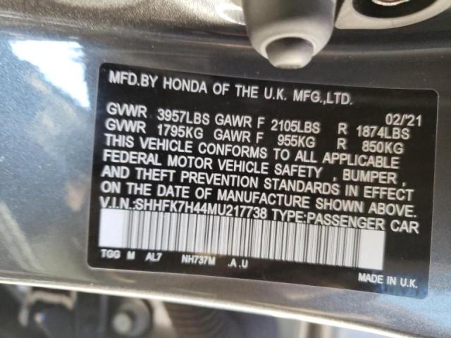 SHHFK7H44MU217738 - 2021 HONDA CIVIC SPORT GRAY photo 13