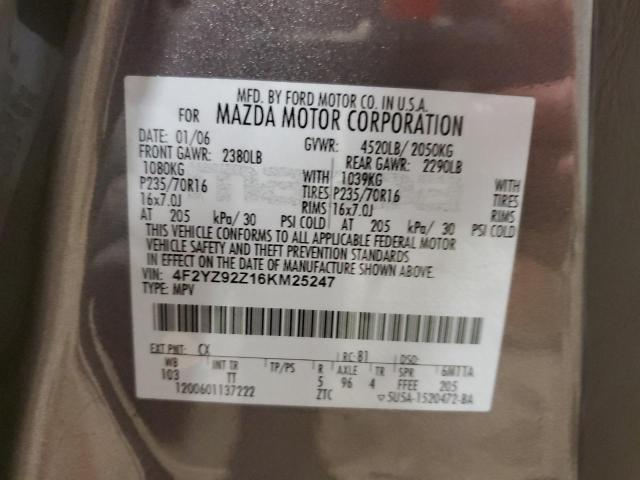 4F2YZ92Z16KM25247 - 2006 MAZDA TRIBUTE I GRAY photo 12