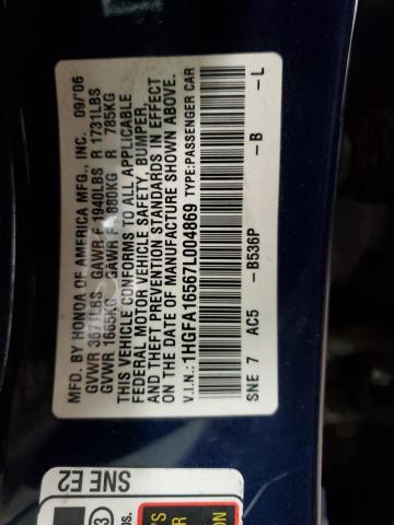 1HGFA16567L004869 - 2007 HONDA CIVIC LX BLUE photo 12