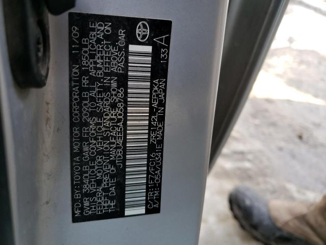 JTDBU4EE5AJ058786 - 2010 TOYOTA COROLLA BASE SILVER photo 12