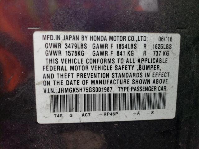 JHMGK5H75GS001987 - 2016 HONDA FIT EX PURPLE photo 12