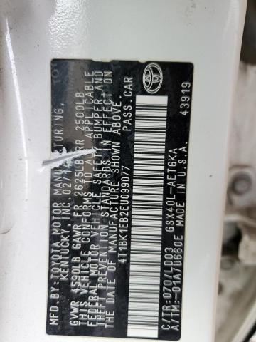 4T1BK1EB2EU099077 - 2014 TOYOTA AVALON BASE 白色 照片 12